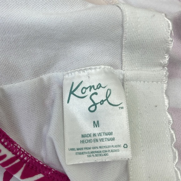 Kona Sol Pink & White Tropical Leaf Print One Piece T-Back Adjustable Swimsuit M - Picture 8 of 9